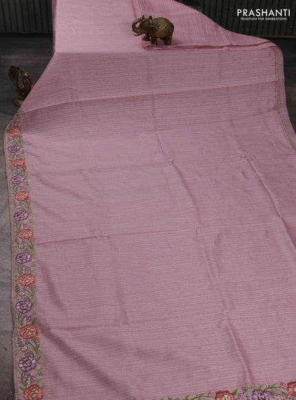 Pastel Pink Jute Silk Saree - Embroidery