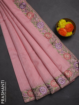 Peach Shade Jute Silk Saree - Embroidery