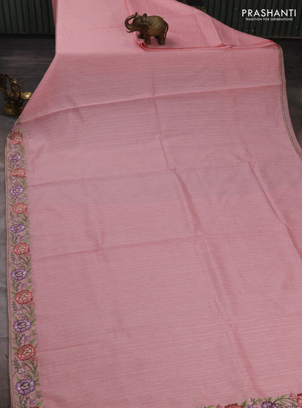 Peach Shade Jute Silk Saree - Embroidery