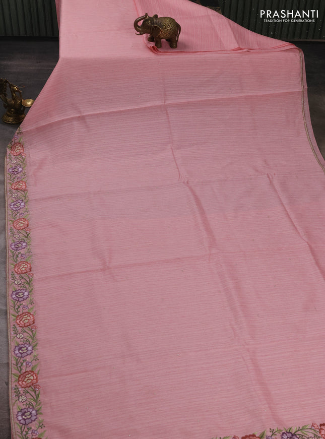 Peach Shade Jute Silk Saree - Embroidery