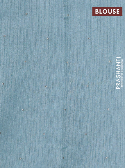 Teal Blue Jute Silk Saree - Embroidery