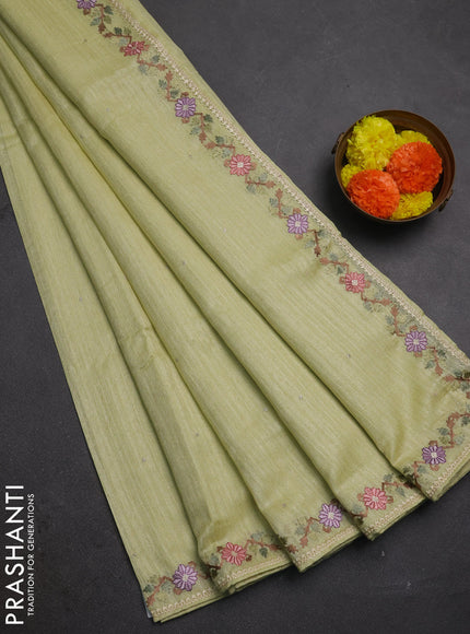Pista Green Jute Silk Saree - Embroidery