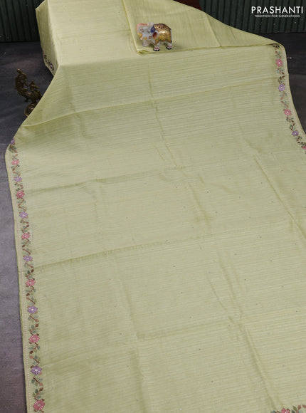 Pista Green Jute Silk Saree - Embroidery