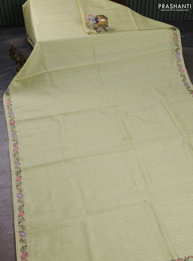 Pista Green Jute Silk Saree - Embroidery