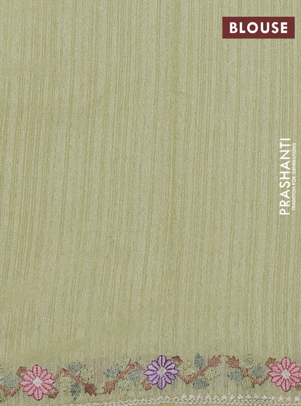 Pista Green Jute Silk Saree - Embroidery