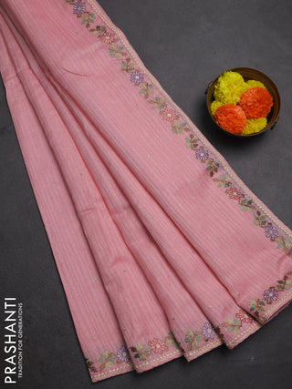 Peach Shade Jute Silk Saree - Embroidery
