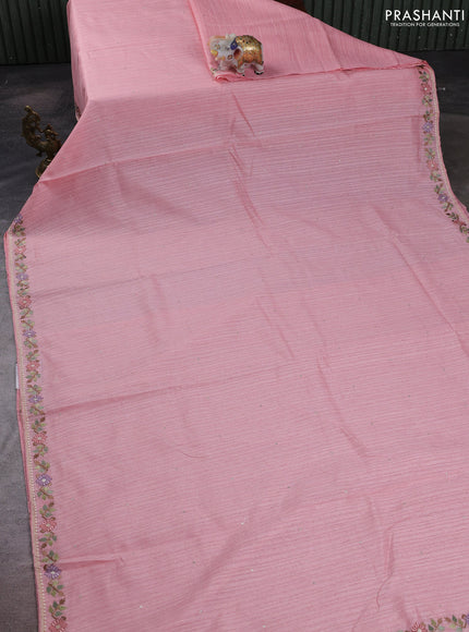 Peach Shade Jute Silk Saree - Embroidery