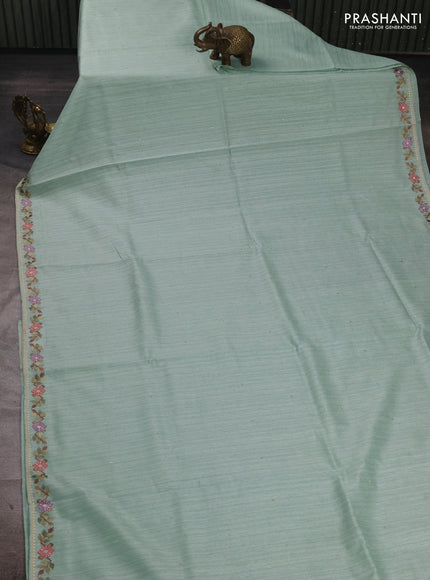 Teal Green Jute Silk Saree - Embroidery