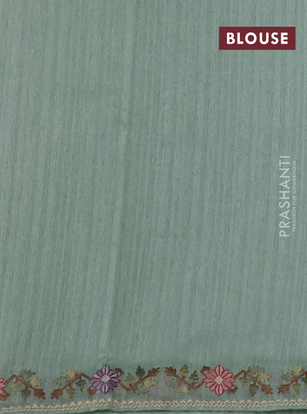 Teal Green Jute Silk Saree - Embroidery