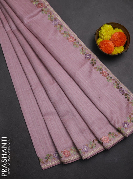 Mauve Pink Jute Silk Saree - Embroidery