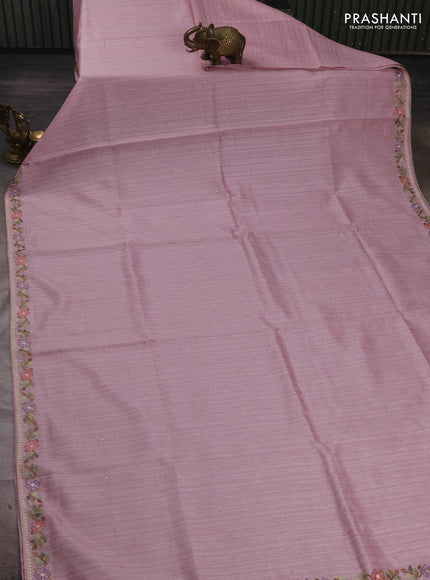 Mauve Pink Jute Silk Saree - Embroidery