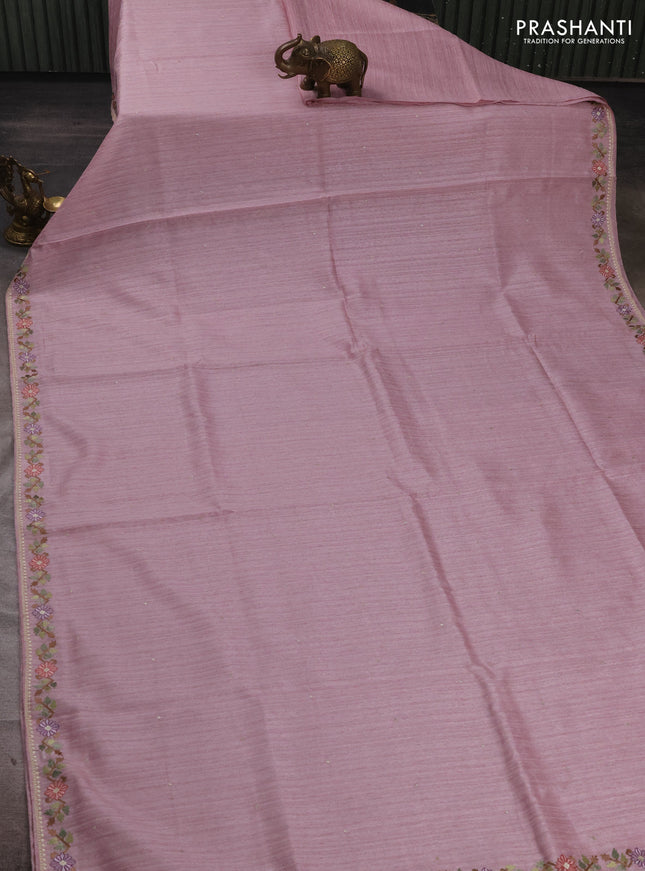Mauve Pink Jute Silk Saree - Embroidery