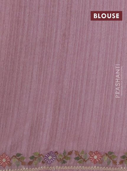 Mauve Pink Jute Silk Saree - Embroidery