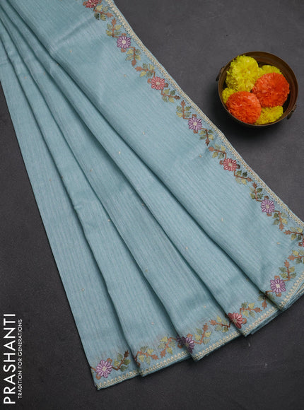 Pastel Blue Jute Silk Saree - Embroidery