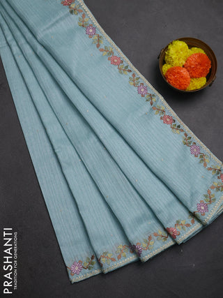 Pastel Blue Jute Silk Saree - Embroidery