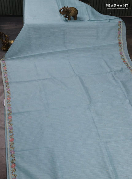 Pastel Blue Jute Silk Saree - Embroidery
