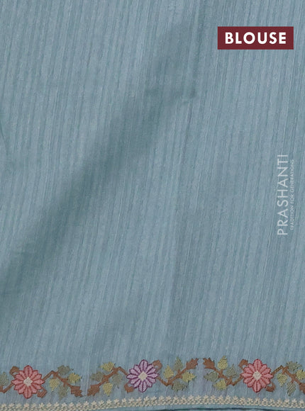 Pastel Blue Jute Silk Saree - Embroidery