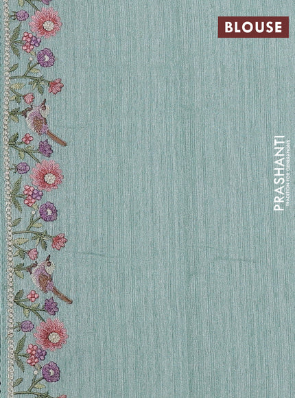 Teal Green Jute Silk Saree - Embroidery