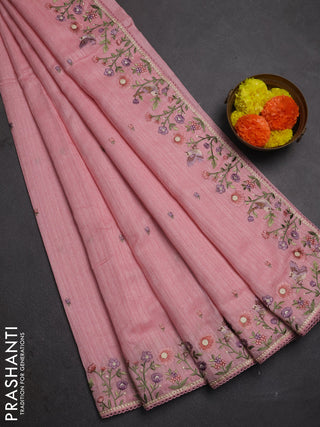 Peach Jute Silk Saree - Embroidery