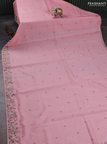 Peach Jute Silk Saree - Embroidery
