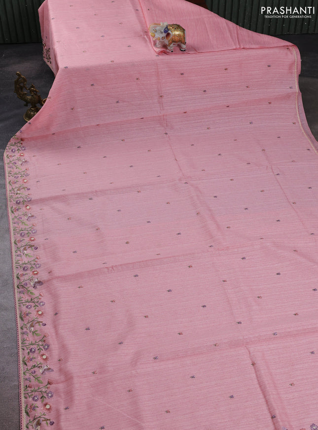 Peach Jute Silk Saree - Embroidery