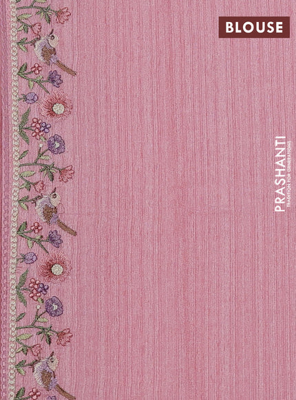 Peach Jute Silk Saree - Embroidery