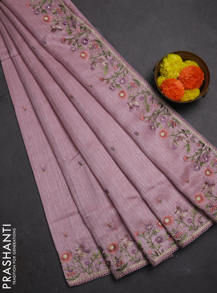 Pastel Pink Jute Silk Saree - Embroidery
