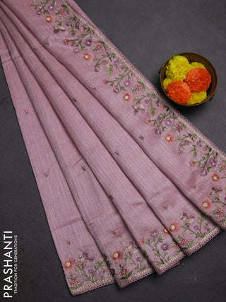 Pastel Pink Jute Silk Saree - Embroidery