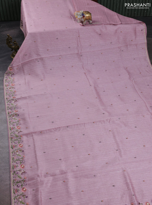Pastel Pink Jute Silk Saree - Embroidery