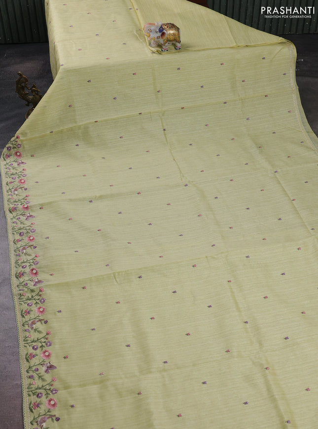 Pista Green Jute Silk Saree - Embroidery