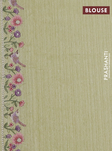 Pista Green Jute Silk Saree - Embroidery