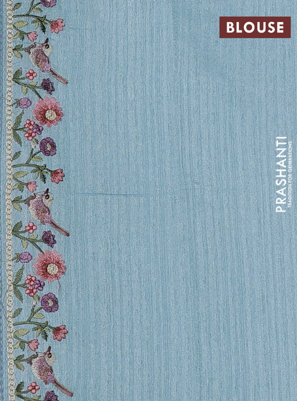 Teal Blue Jute Silk Saree - Embroidery