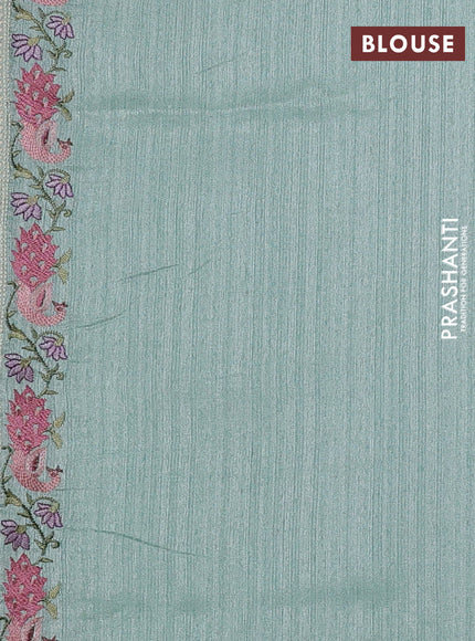 Teal Green Jute Silk Saree - Embroidery