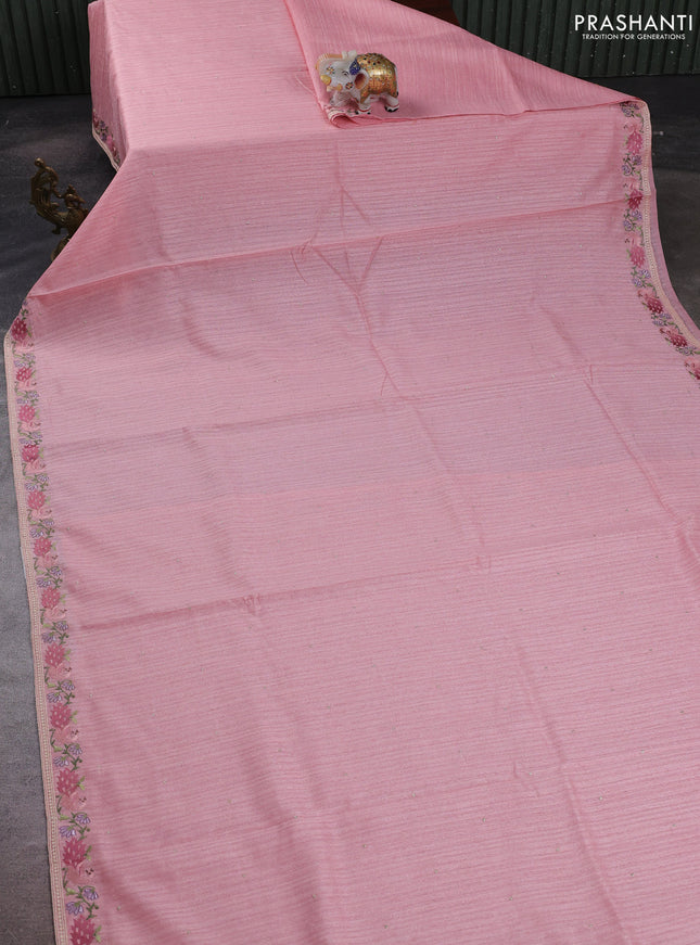 Peach Jute Silk Saree - Embroidery