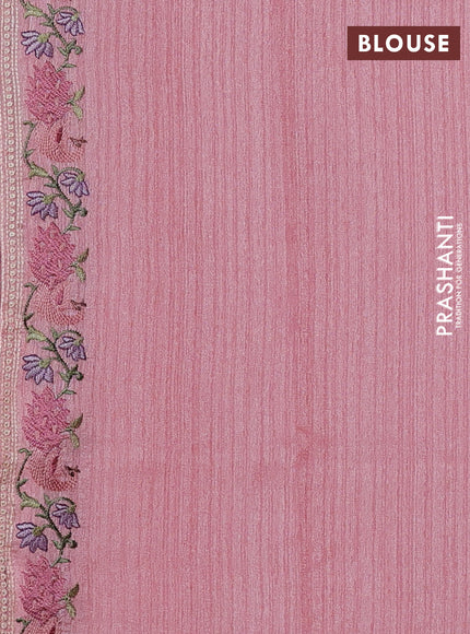 Peach Jute Silk Saree - Embroidery