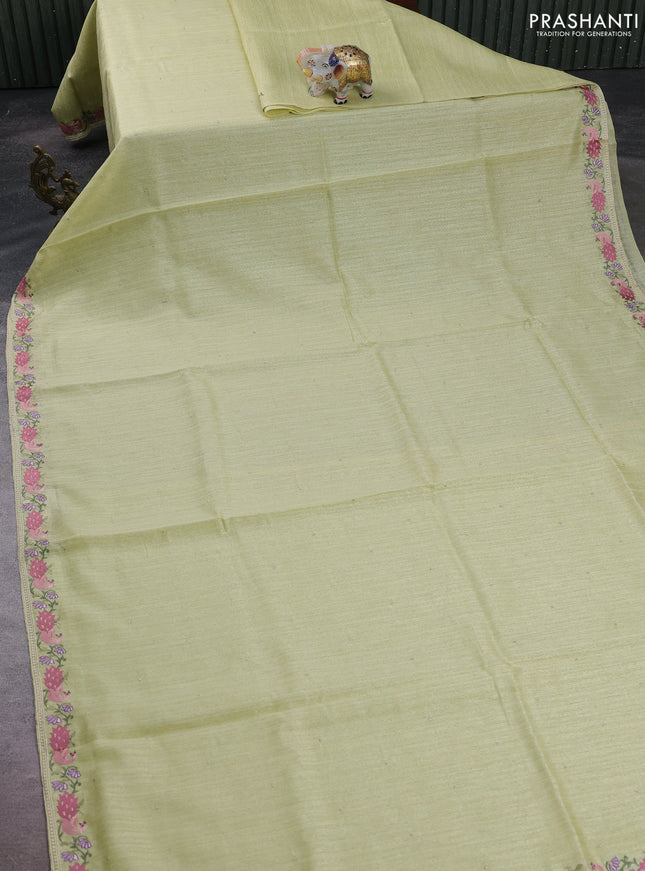 Pista Green Jute Silk Saree - Embroidery