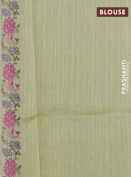 Pista Green Jute Silk Saree - Embroidery