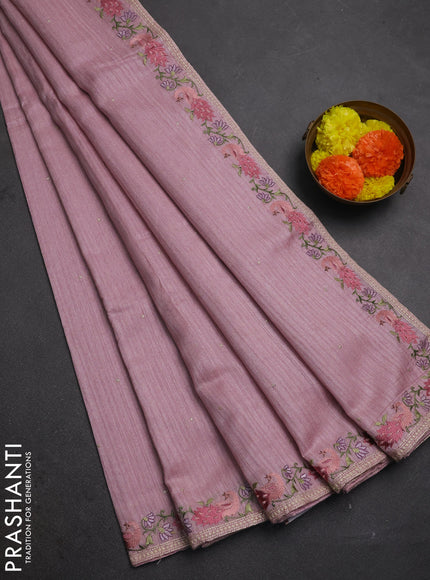 Pastel Pink Jute Silk Saree - Embroidery