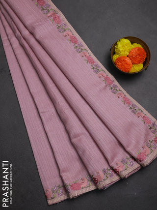 Pastel Pink Jute Silk Saree - Embroidery