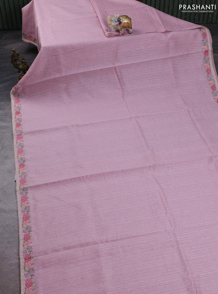 Pastel Pink Jute Silk Saree - Embroidery