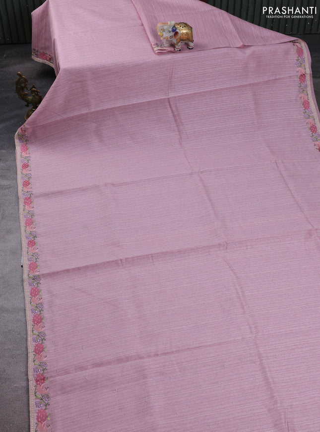 Pastel Pink Jute Silk Saree - Embroidery