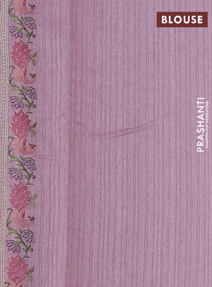 Pastel Pink Jute Silk Saree - Embroidery