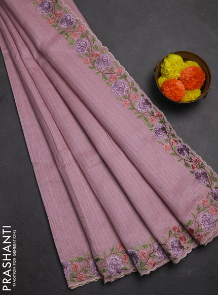 Pastel Pink Jute Silk Saree - Embroidery