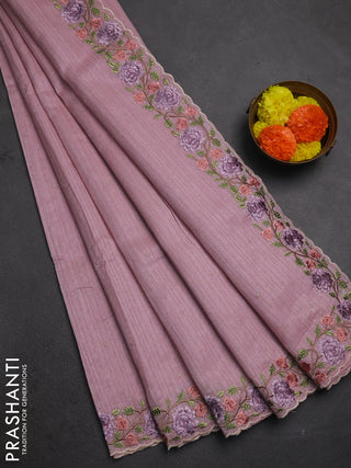 Pastel Pink Jute Silk Saree - Embroidery