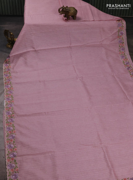 Pastel Pink Jute Silk Saree - Embroidery