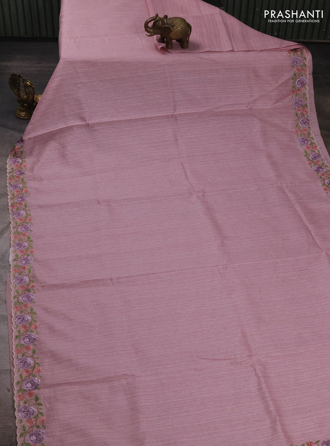 Pastel Pink Jute Silk Saree - Embroidery