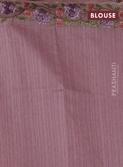 Pastel Pink Jute Silk Saree - Embroidery