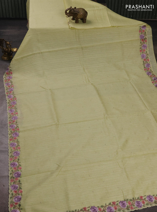 Pista Green Jute Silk Saree - Embroidery