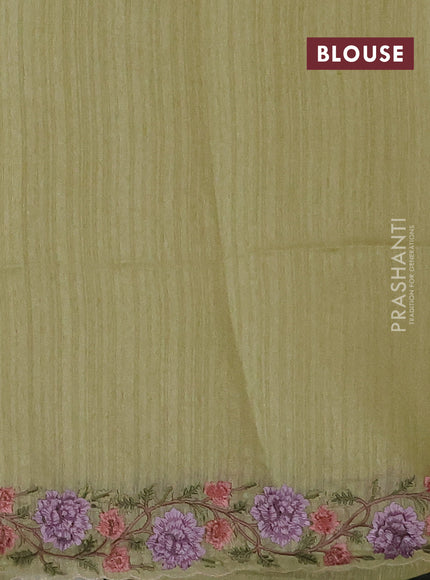Pista Green Jute Silk Saree - Embroidery