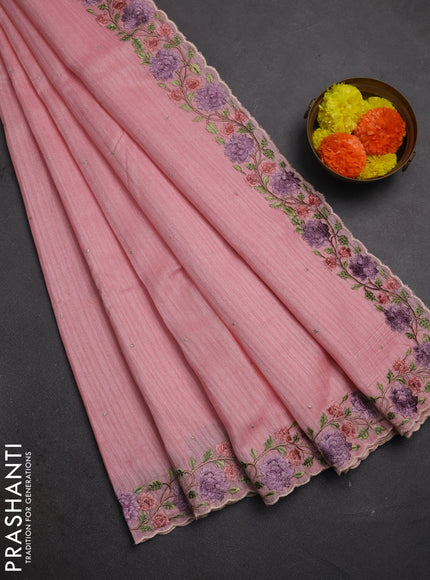 Peach Jute Silk Saree - Embroidery